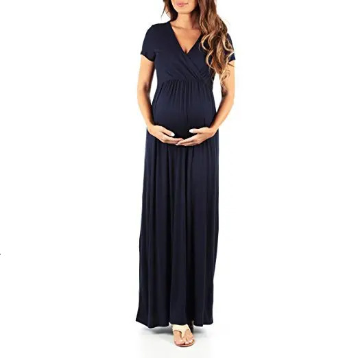 Pregnant Long Dres Casual Short Sleeve V Neck Evening Party Maxi Maternal Pregnancy Dresses 240301