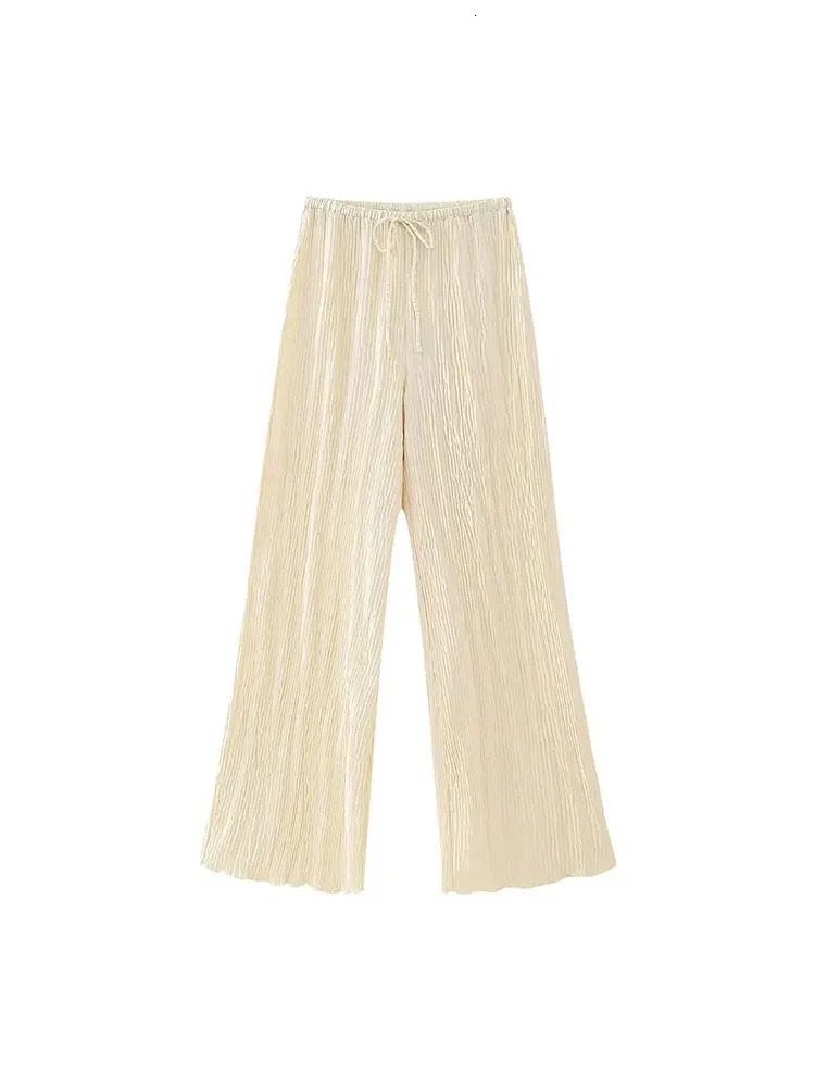 TRAF 2023 Women 2 Pieces Sets Fashion Asymmetric Halter Top Suit Casual Ruched Long Pants Set Womens Outfits 240315