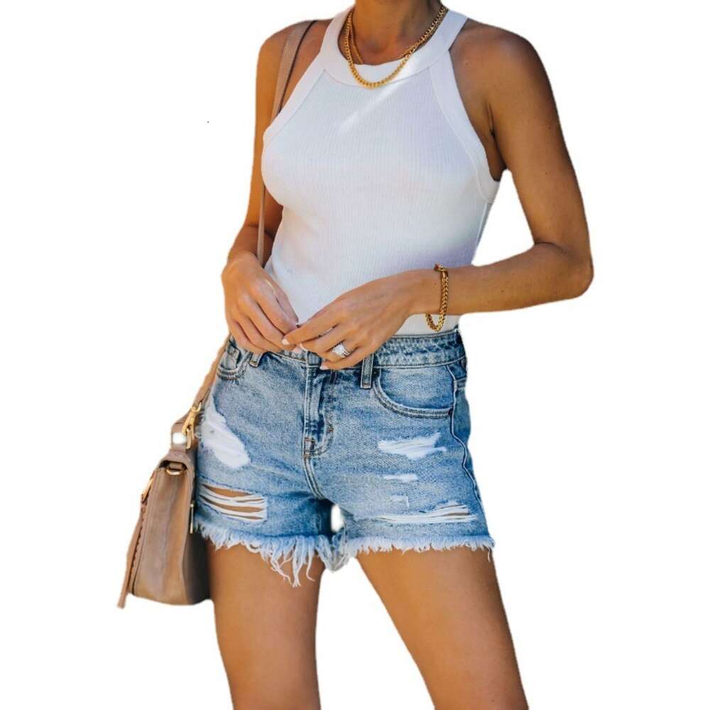 2024 Fashion Trend Distressed Jeans with Tassels, High Waist, Slimming Denim Shorts for Women