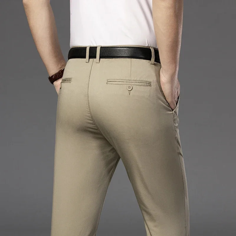 2024 Mens Spring Autumn Fashion Business Casual Long Pants Suit Pants Male Elastic Straight Formal Trousers Plus Big Size 29-42 240305