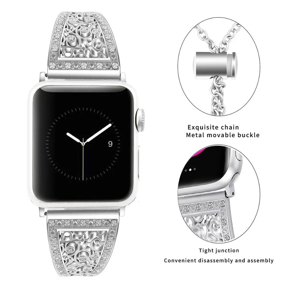 Women Diamond Band For Watch 7/SE/6/5/4/3 Bracelet stainless steel strap for iWatch Series 38 42mm 40 44mm 41 45mm band 240311