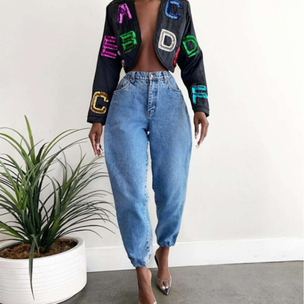 2024 Trendy New High Waisted Loose Fitting Slimming Leggings Street Versatile Fashion Casual Jeans for Women