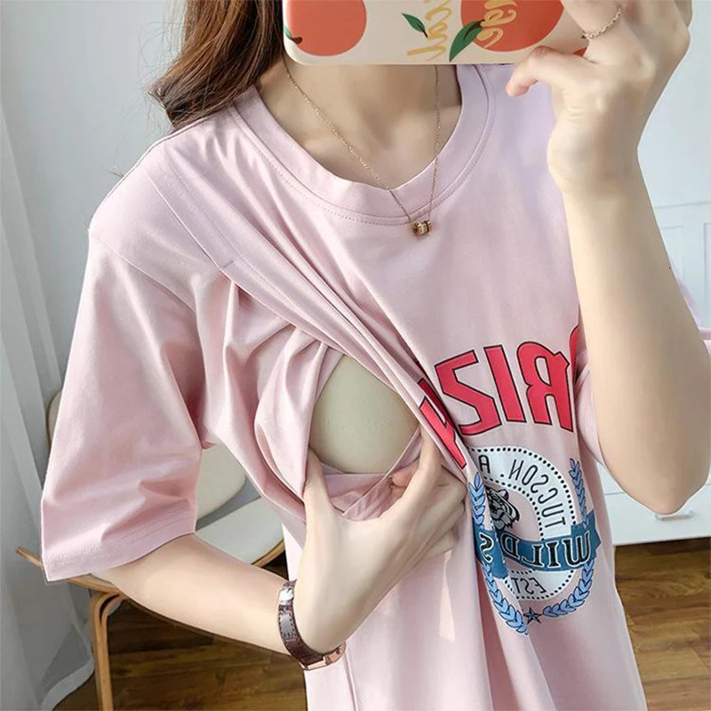 Breastfeeding Dress Home Clothes For Women Summer Maternity Nursing Dresses Pregnant Loose Casual Feeding Clothing Pregnancy 240309