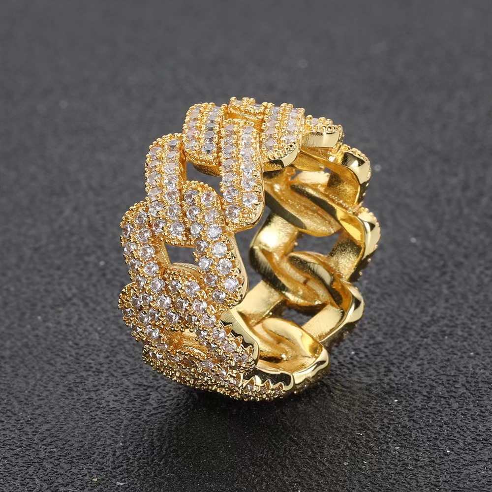 Bg Hip Hop Jewelry 9mm Gold Plated Sterg Sier Vvs Moissanite Dia Iced Out Cuban Band Ring for Men Free shipping