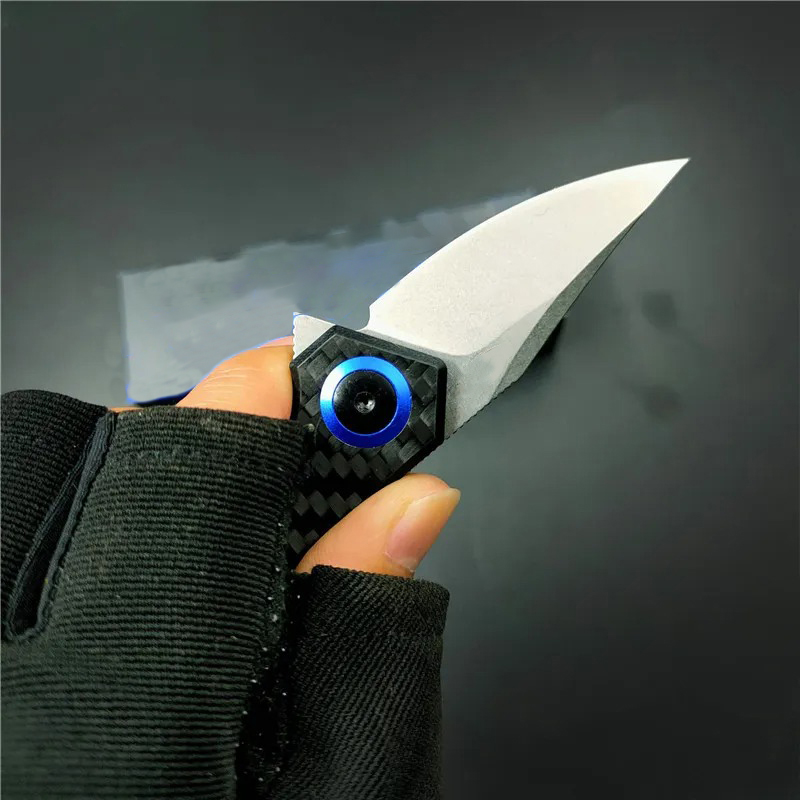 Mini Carbon Fiber 0022 Tim Galyean Flipper Tactical Knife 1.8 CPM-20CV Stonewashed Blade EDC Outdoor Self Defense Hunting Camping Knive 0808 0562 0707