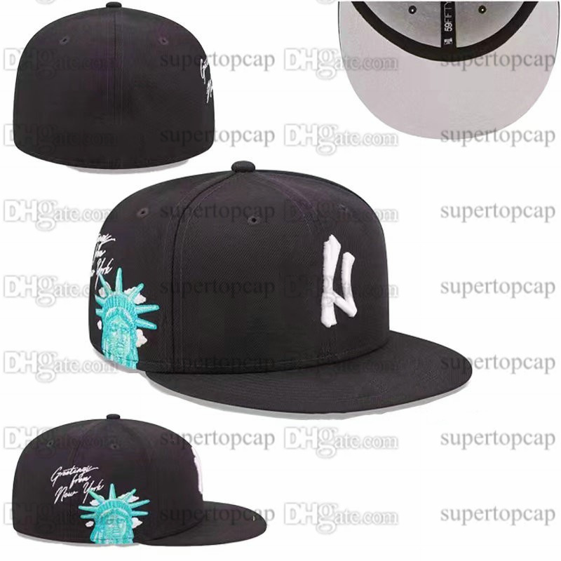 Newest 22 Colors Mens Baseball Full Closed Caps Black Color USA Statue New York All Teams Sport 2023 World Heart Fitted hats stitched Love Hustle Flowers F28-12