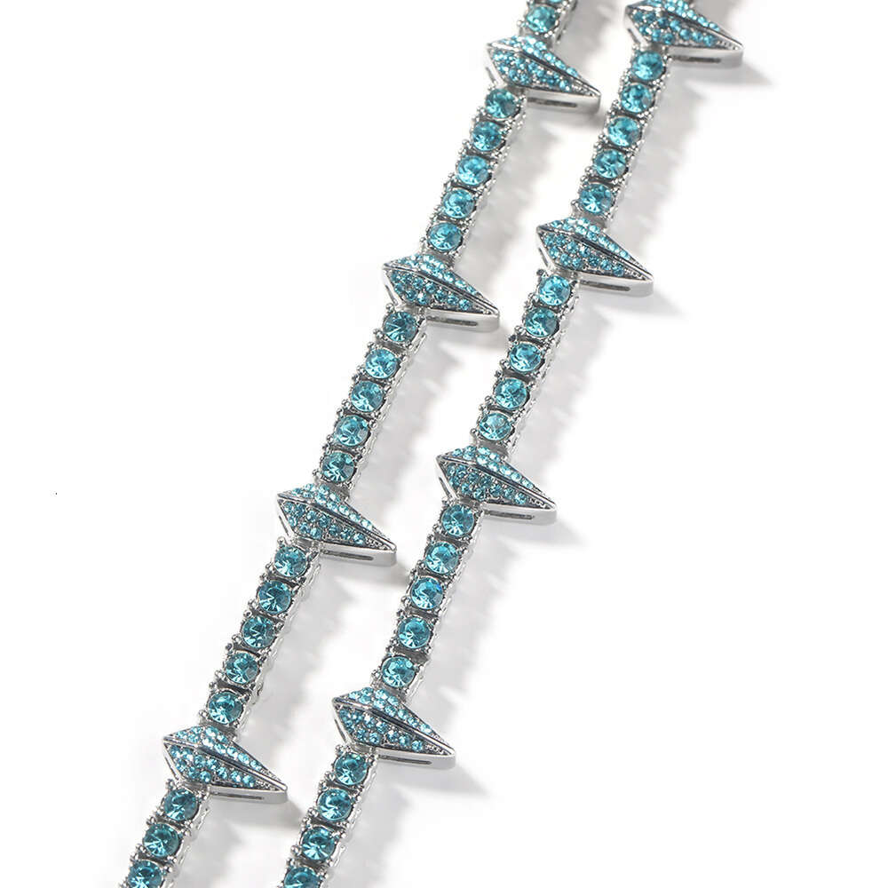 Hip Hop Ins Style New Black Rhinestone Tennis Chain Necklace For Men And Women Spike Charm Purple Green Pink Gemstone Choker Necklaces Bling Jewelry R