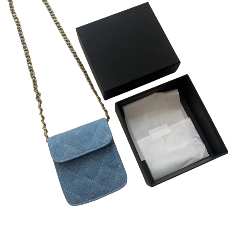 Denim diamond check gold hardware chain strap shoulder coin purse Makeup bag VIP gift with packaging