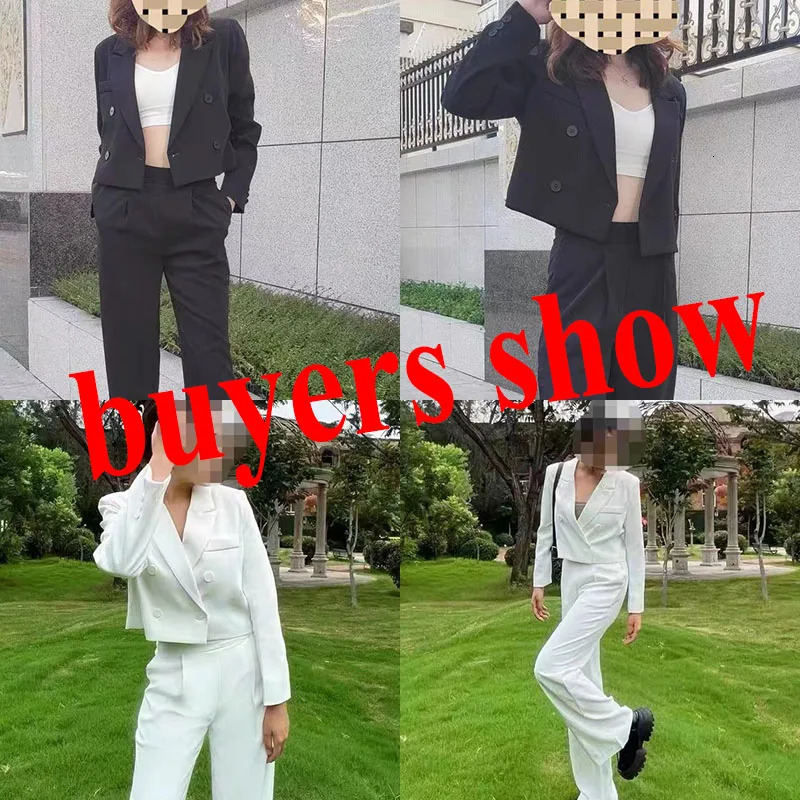 Lucyever Black Cropped Blazers for Women Korean Fashion Double-Breasted Office Suit Coat Ladies Vintage Long Sleeve Outerwear 240306