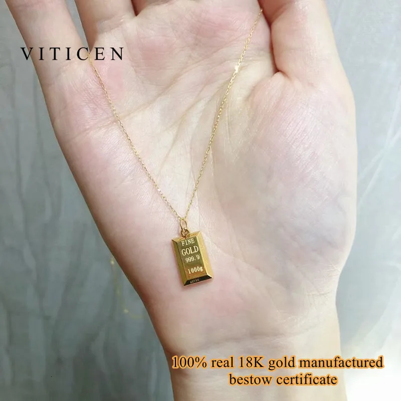 VITICEN Real 18K Gold Bricks AU750 Pendant Get Rich Necklace For Men Women Fine Gift Elegant Good Presents Classic Fashion 240311