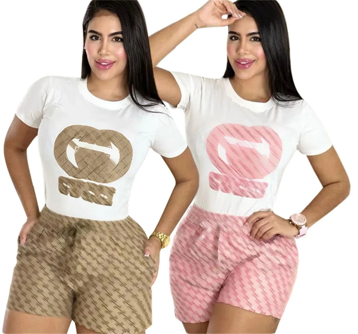 Women's Tracksuits designer Summer Women Causal Beach Two Piece Suit Fashion Letter Print Tank Top T-shirt And Black Pleated Short Skirt Outfits