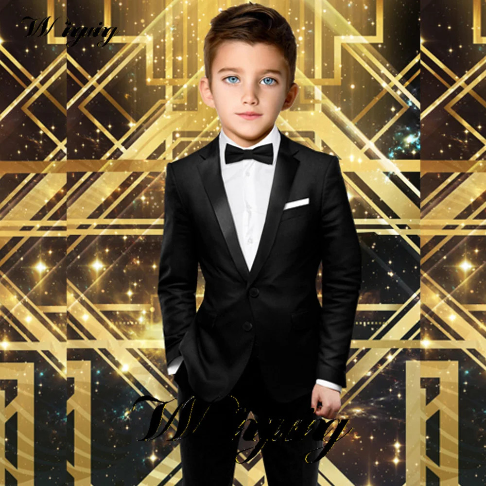 Black Boys Suit Formal Party Jacket Pants 2 Piece Set Kids Wedding Tuxedo Slim Fit Tailored 2-16 Years Old Clothes 240304