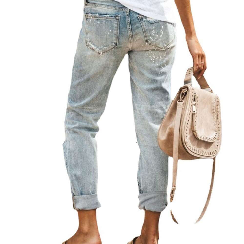 2024 with Tears to Show Thin Wash Women's Jeans Pants