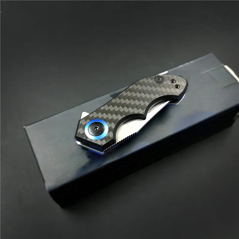 Mini Carbon Fiber 0022 Tim Galyean Flipper Tactical Knife 1.8 CPM-20CV Stonewashed Blade EDC Outdoor Self Defense Hunting Camping Knive 0808 0562 0707