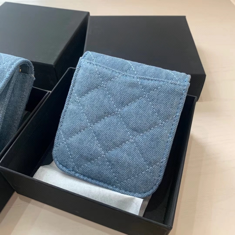 Denim diamond check gold hardware chain strap shoulder coin purse Makeup bag VIP gift with packaging