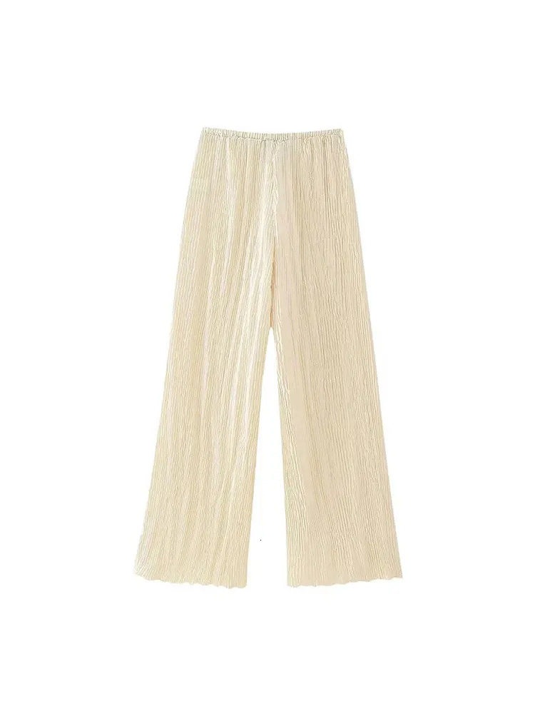 TRAF 2023 Women 2 Pieces Sets Fashion Asymmetric Halter Top Suit Casual Ruched Long Pants Set Womens Outfits 240315