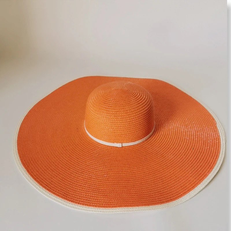 Summer Ladies Stitching Large Edge 18cm Holiday Beach Hat Sun Hats Handwoven Straw Supports Folding Wholesale 240309