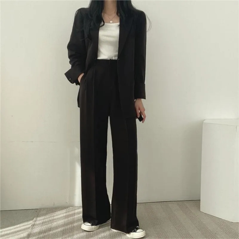 Casual Long Sleeve Suit Jacket Pants Set Office Lady Spring Autumn Fashion Solid Blazer Trousers Two Piece Set Women Outfit 240306