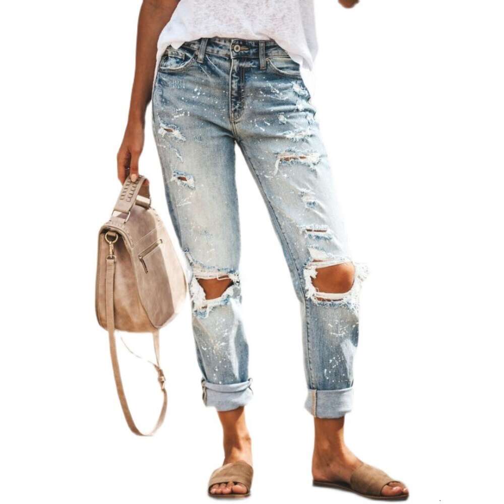 2024 with Tears to Show Thin Wash Women's Jeans Pants