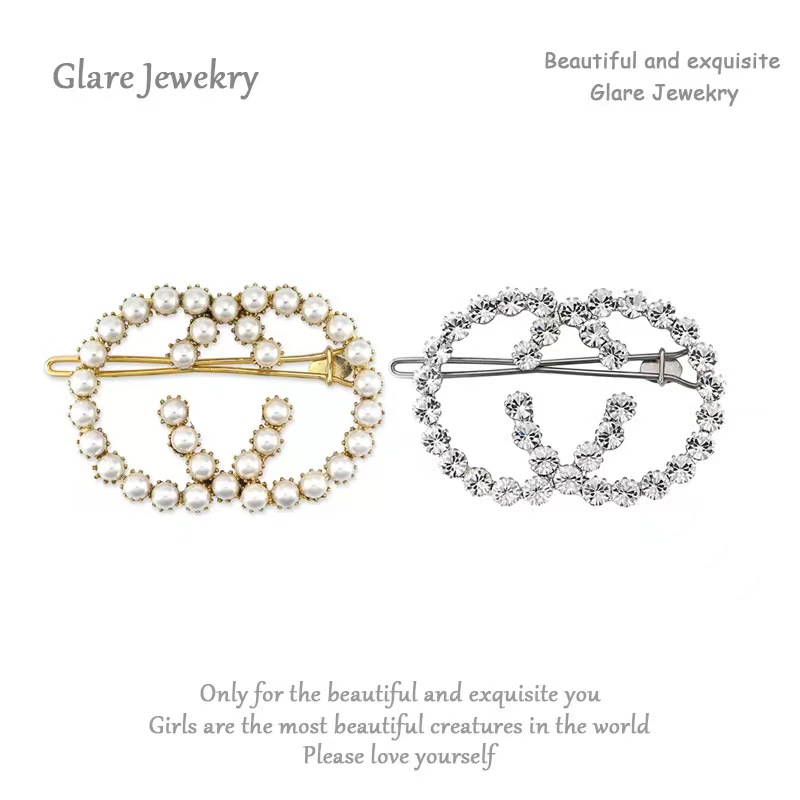 PEARL GUICC INTERLOCKING HAIR CLIP Exquisite rhinestone French pearl one-piece clip