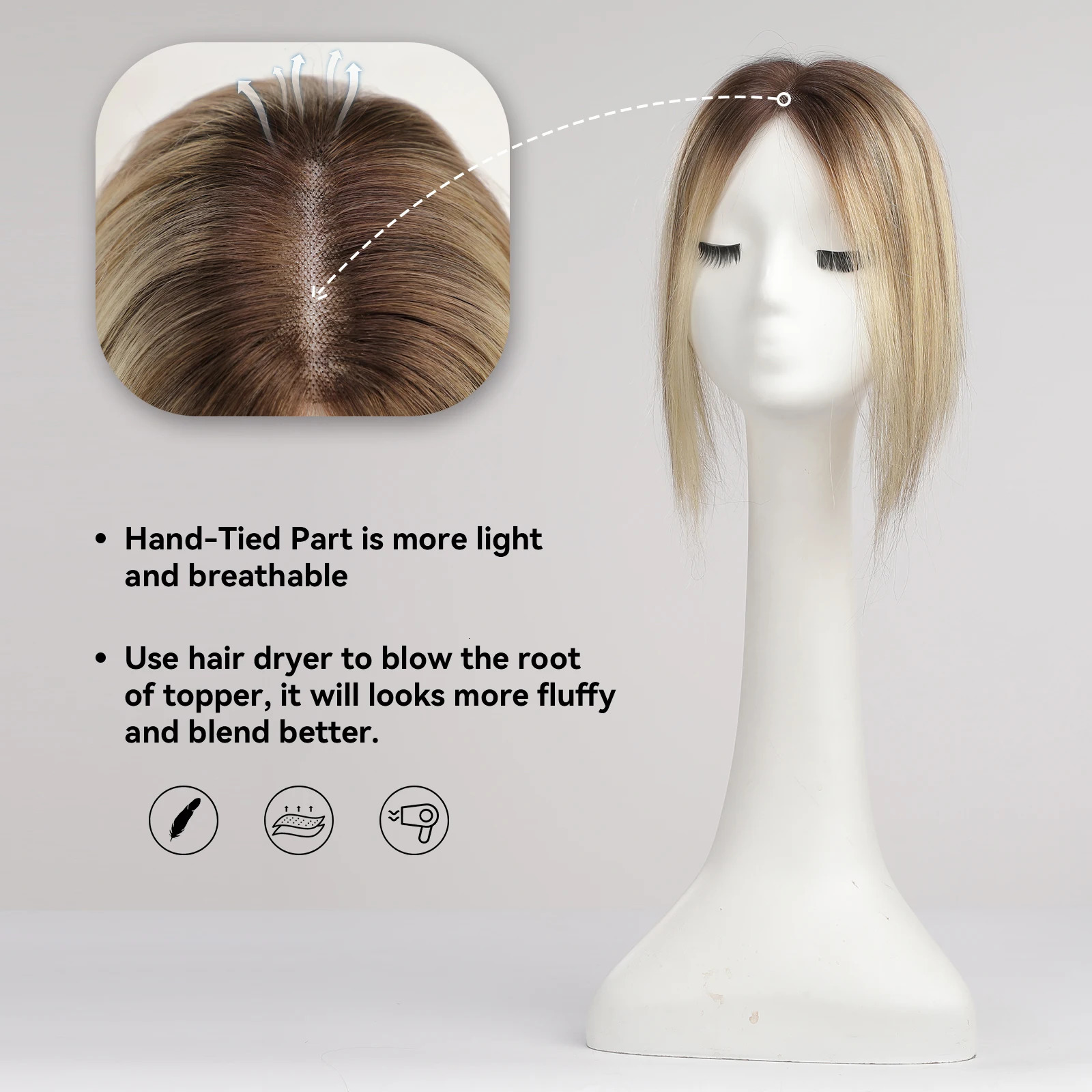 100% Remy Human Hair Toppers Middle Part Ombre Light Brown Golden Human Hair Pieces for Women with Thinning Hair Clip in Toppers 240314