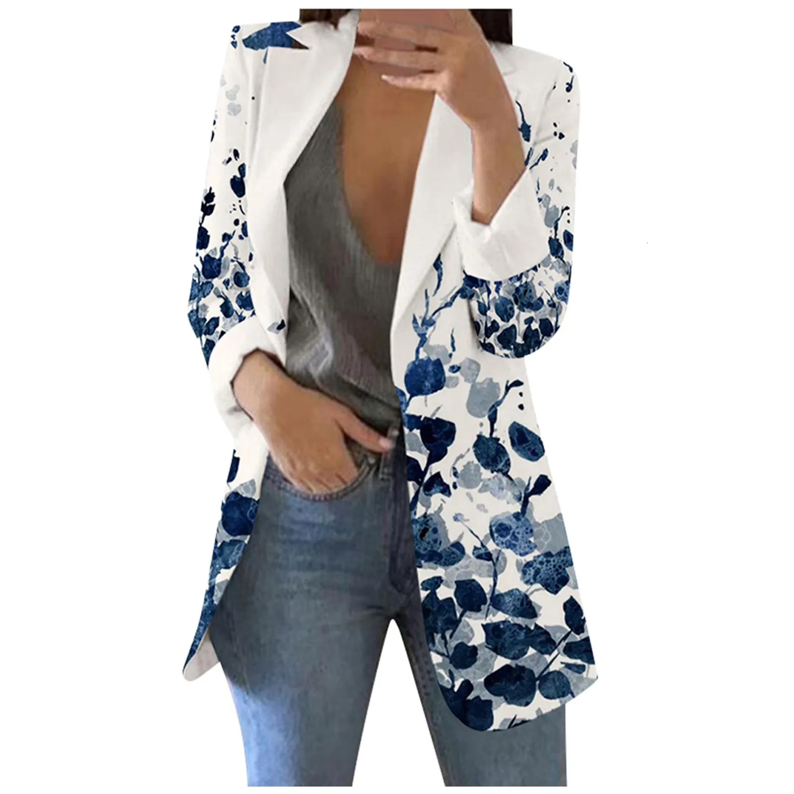 WomenS Coat For Autumn Fashion Colorful Short Suit Casual Printed Suit Long Sleeve Loose Comfortable Cotton Cardigan Coat 240306