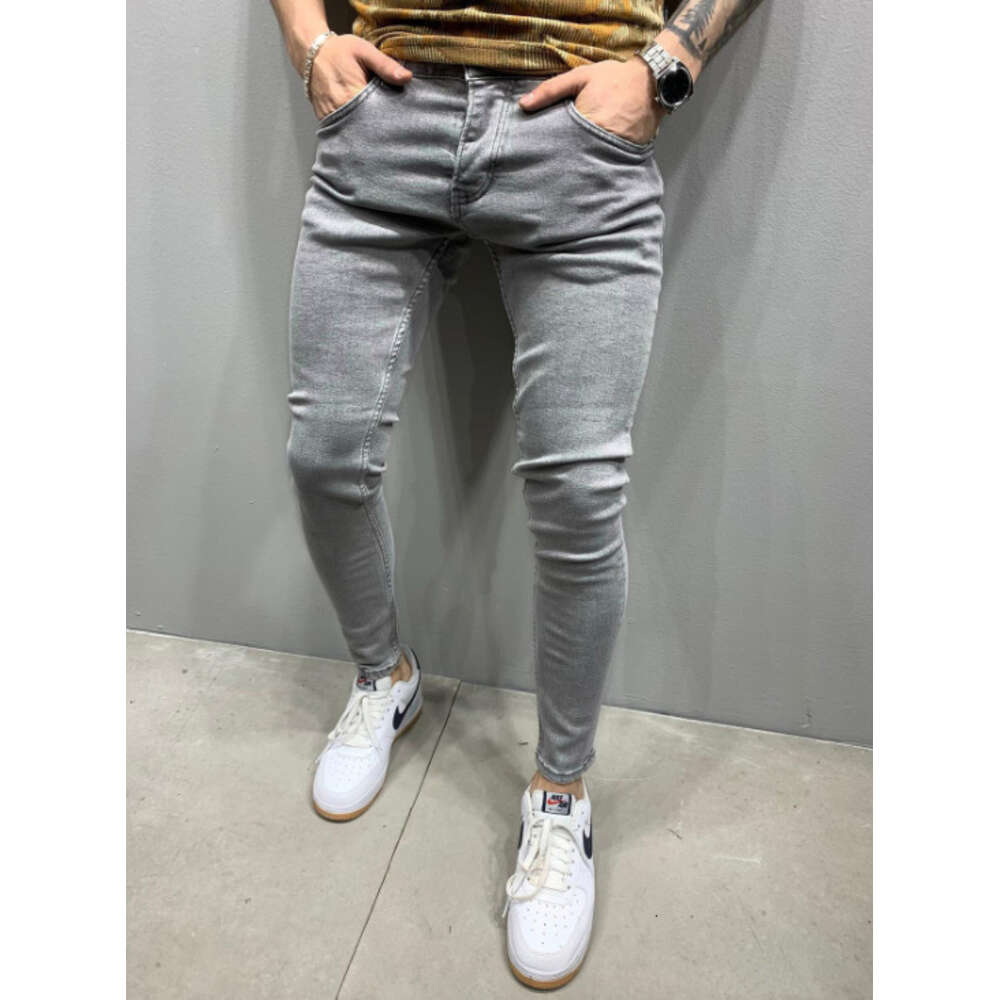 High Quality Men's Elastic Tight Fitting Small Leg Jeans Gold Medal