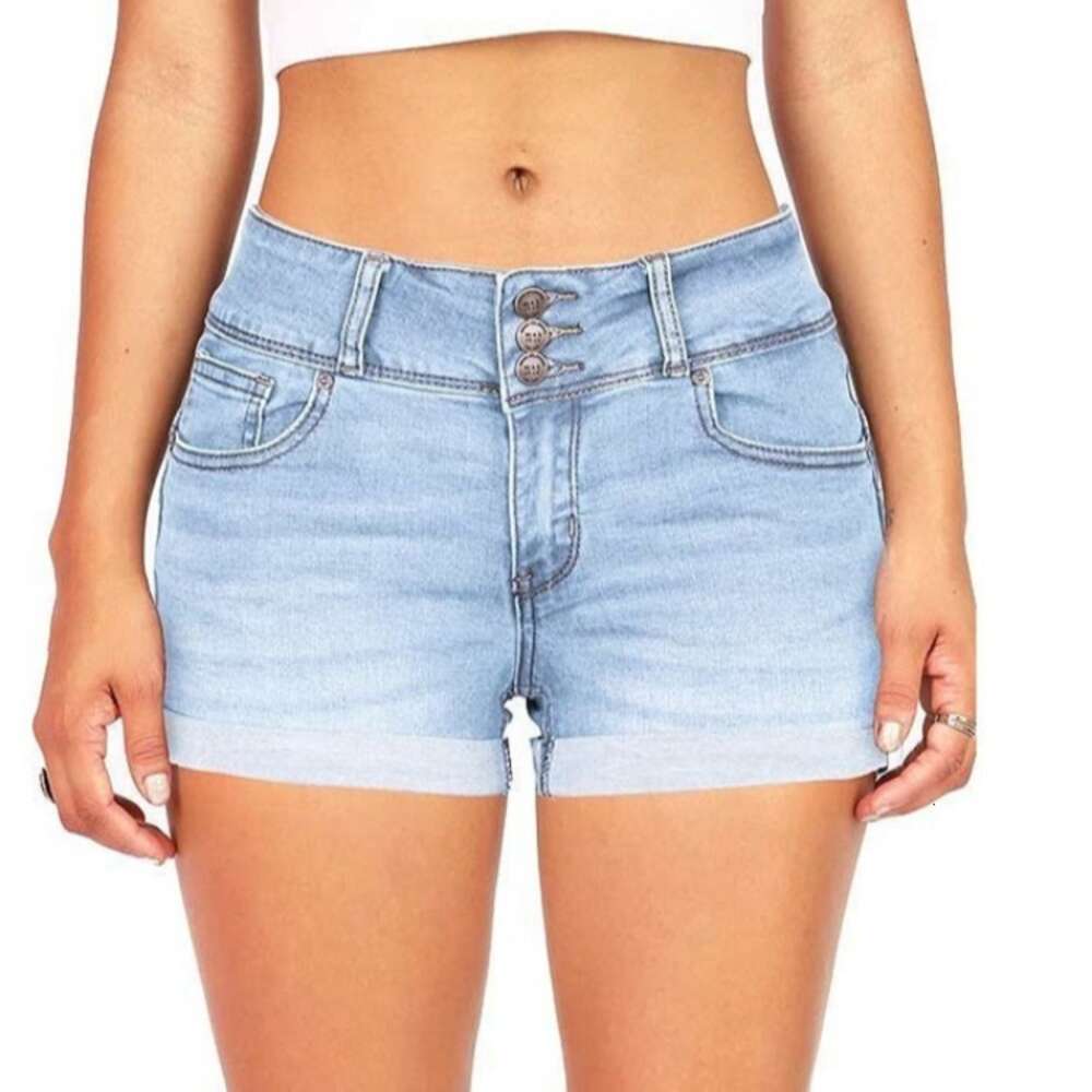Women's New Waistband Multi Color Denim Elastic Shorts
