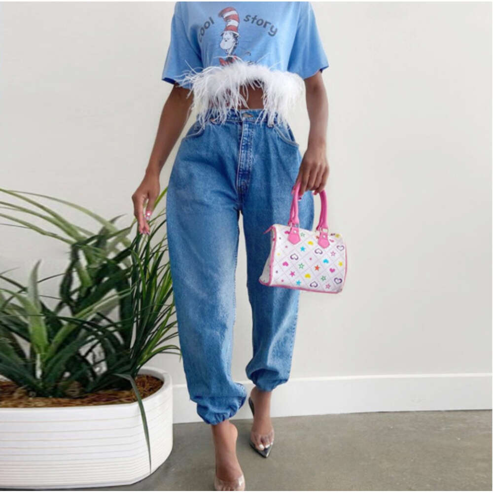 2024 Trendy New High Waisted Loose Fitting Slimming Leggings Street Versatile Fashion Casual Jeans for Women