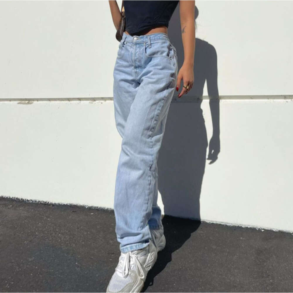 2024 Spring New High Waist Butterfly Print Straight Leg Casual Jeans Women's Street Pants