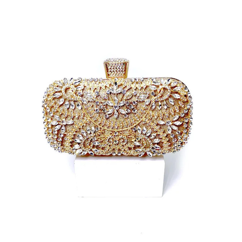 2023 Diamond Evening Clutch Bag For Women Wedding Golden Purse Chain Shoulder Small Party Handbag With Metal Handle 240301