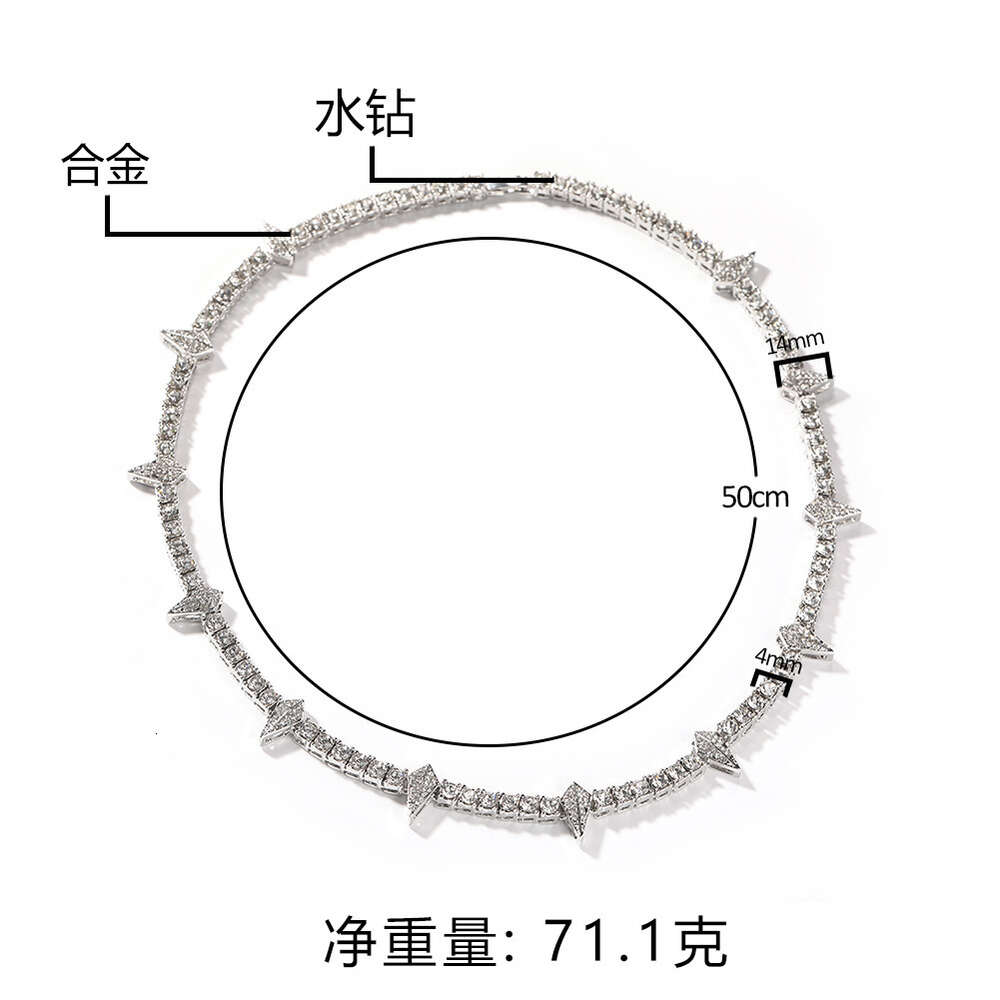 Hip Hop Ins Style New Black Rhinestone Tennis Chain Necklace For Men And Women Spike Charm Purple Green Pink Gemstone Choker Necklaces Bling Jewelry R