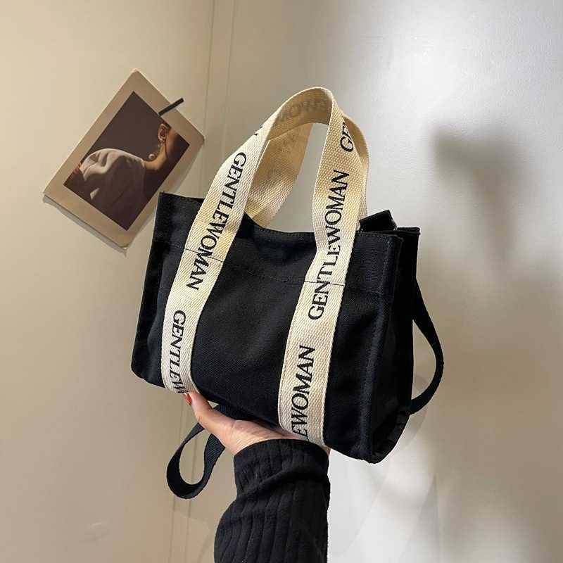 Leisure Handheld Small Bag Gentle Woman Canvas Bag Letter Vegetable Basket Shoulder Bag 240315