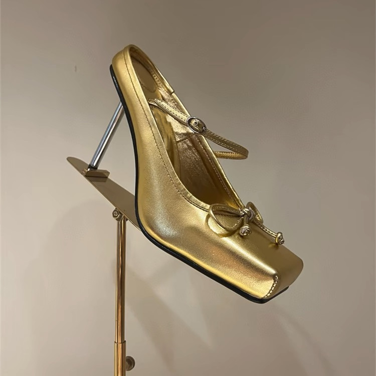 2024 European and American Metal Thin High Heels Square Head High Quality Walking Shoes Women's Fashion Baotou Slippers