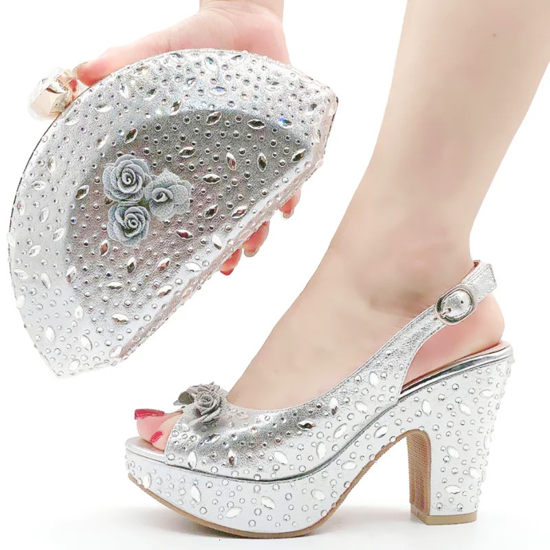 Arrival Italian Women Shoes and Bag Set Decorated with Rhinestone In Party African 240304