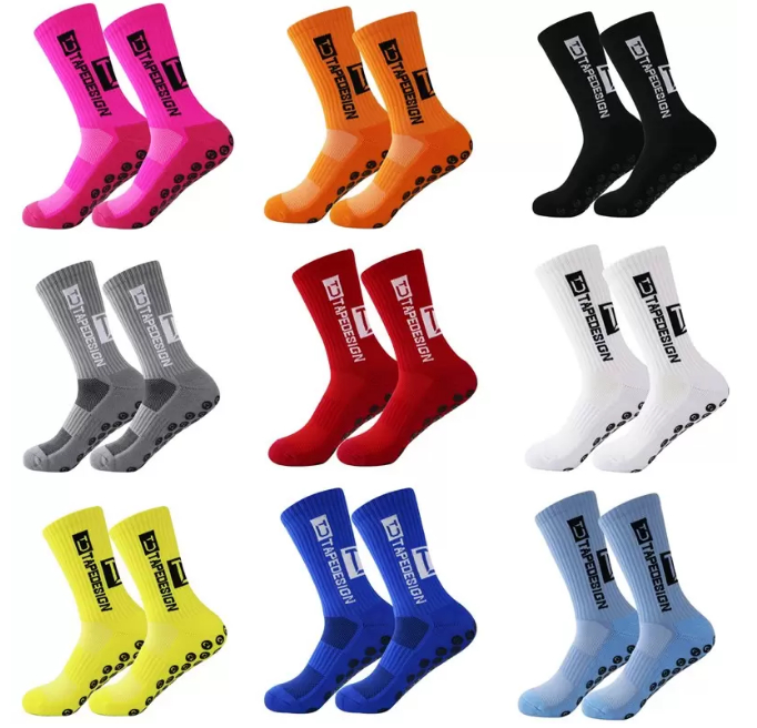 2024 New Anti-slip Soccer Socks Men Women Outdoor Sport Grip Football Socks Pinstripe dotted mid-calf socks