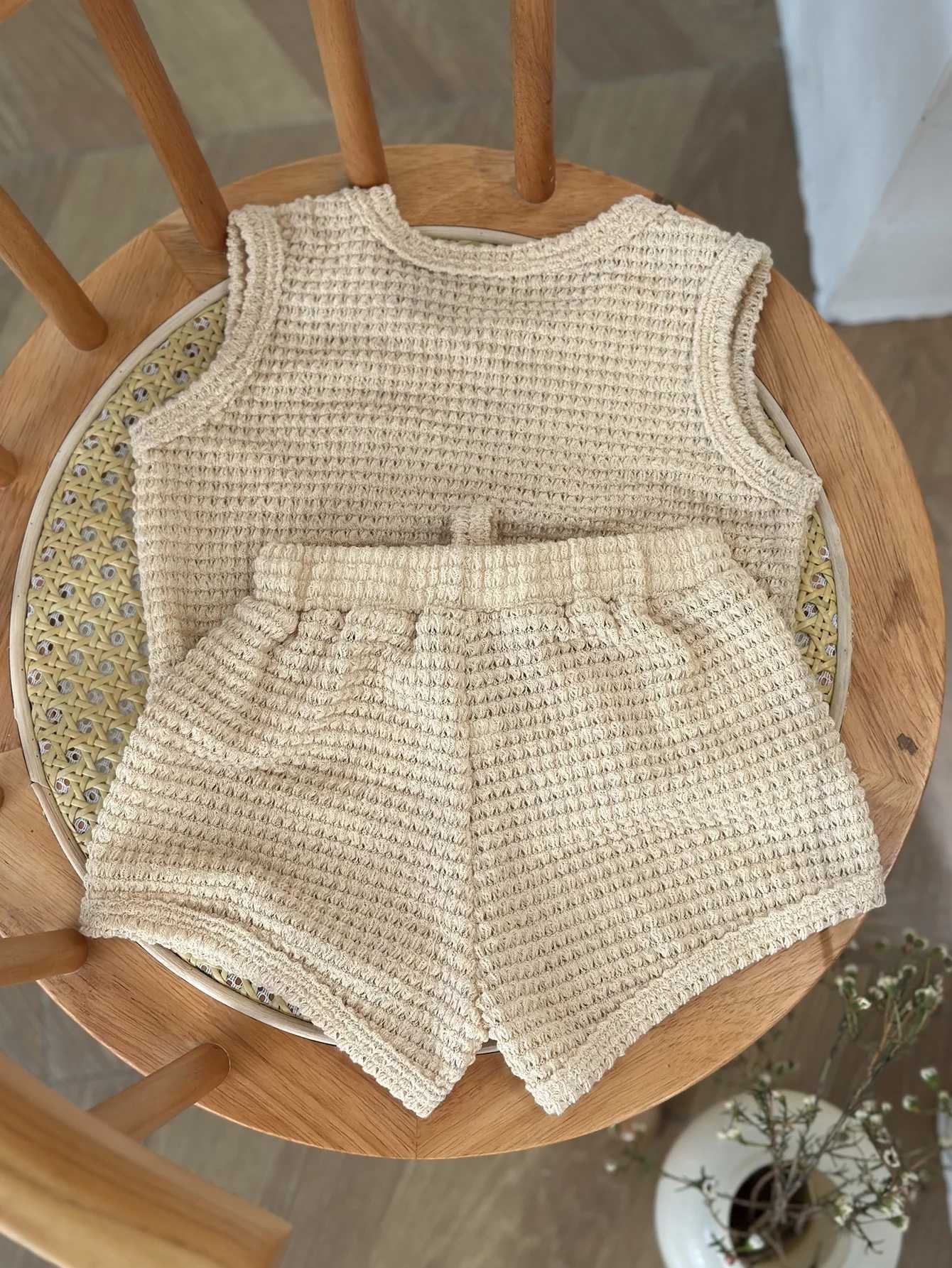 Clothing Sets 2pcs Summer Baby Waffle Shorts Set Toddler Girls Boys Sleeveless Top And Shorts Outfits Knitted Kids Simple Style Clothing Set