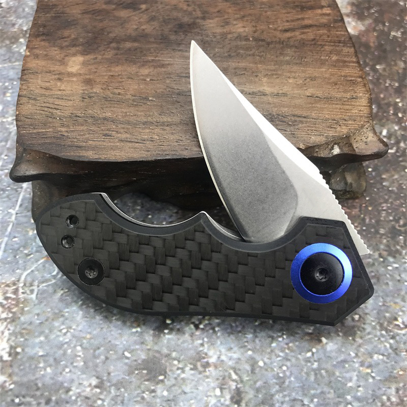 Mini Carbon Fiber 0022 Tim Galyean Flipper Tactical Knife 1.8 CPM-20CV Stonewashed Blade EDC Outdoor Self Defense Hunting Camping Knive 0808 0562 0707