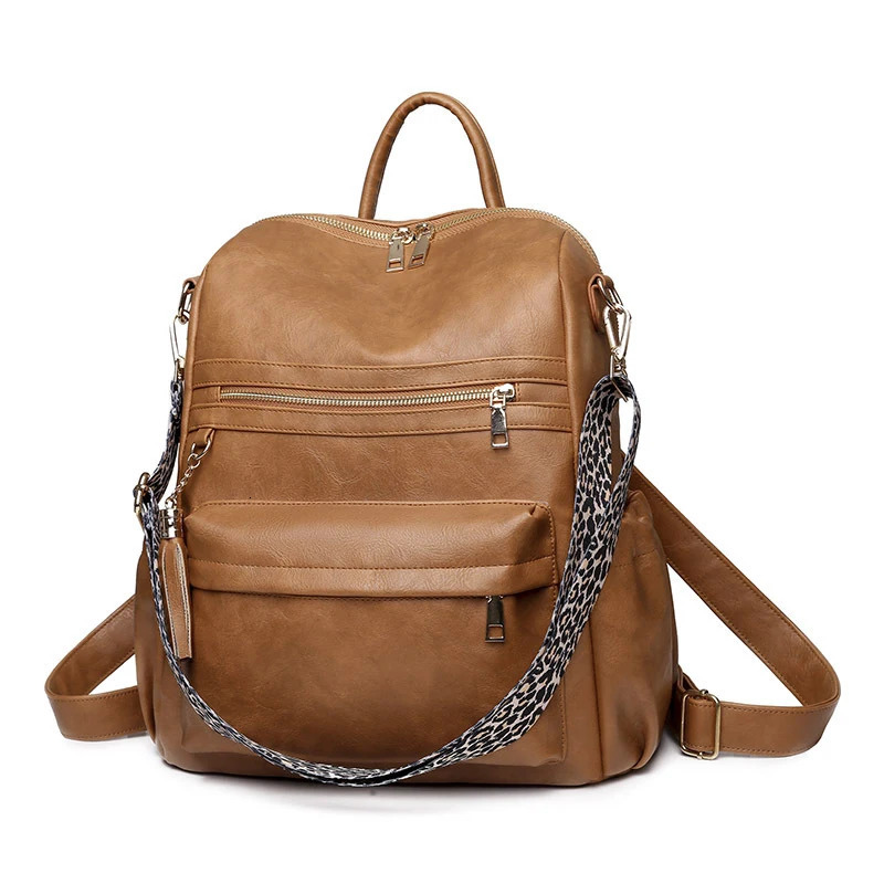 Winter Women Casual Backpack PU Leather School Backpack For Teenager Girls Travel Backpack Vintage Fashion Leopard Shoulder Bags 240305