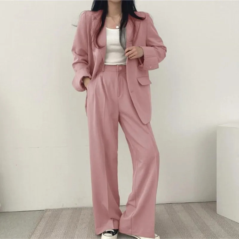 Casual Long Sleeve Suit Jacket Pants Set Office Lady Spring Autumn Fashion Solid Blazer Trousers Two Piece Set Women Outfit 240306