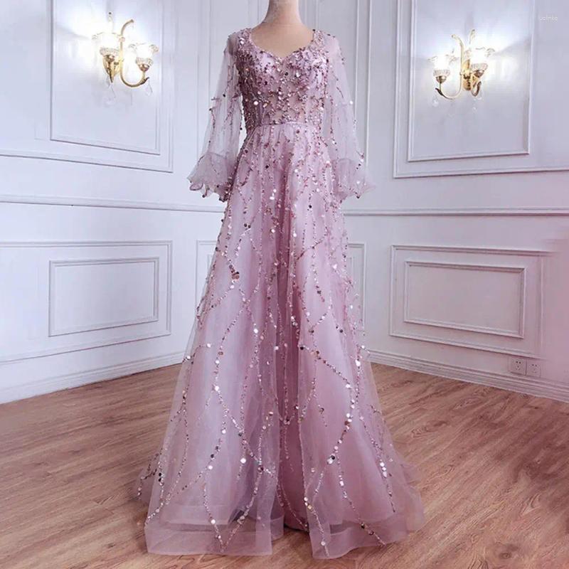 Casual Dresses Women Elegant Evening Party Dress Sequins Mesh Luxury Long Lantern Sleeve Double-layered Cocktail Vestidos