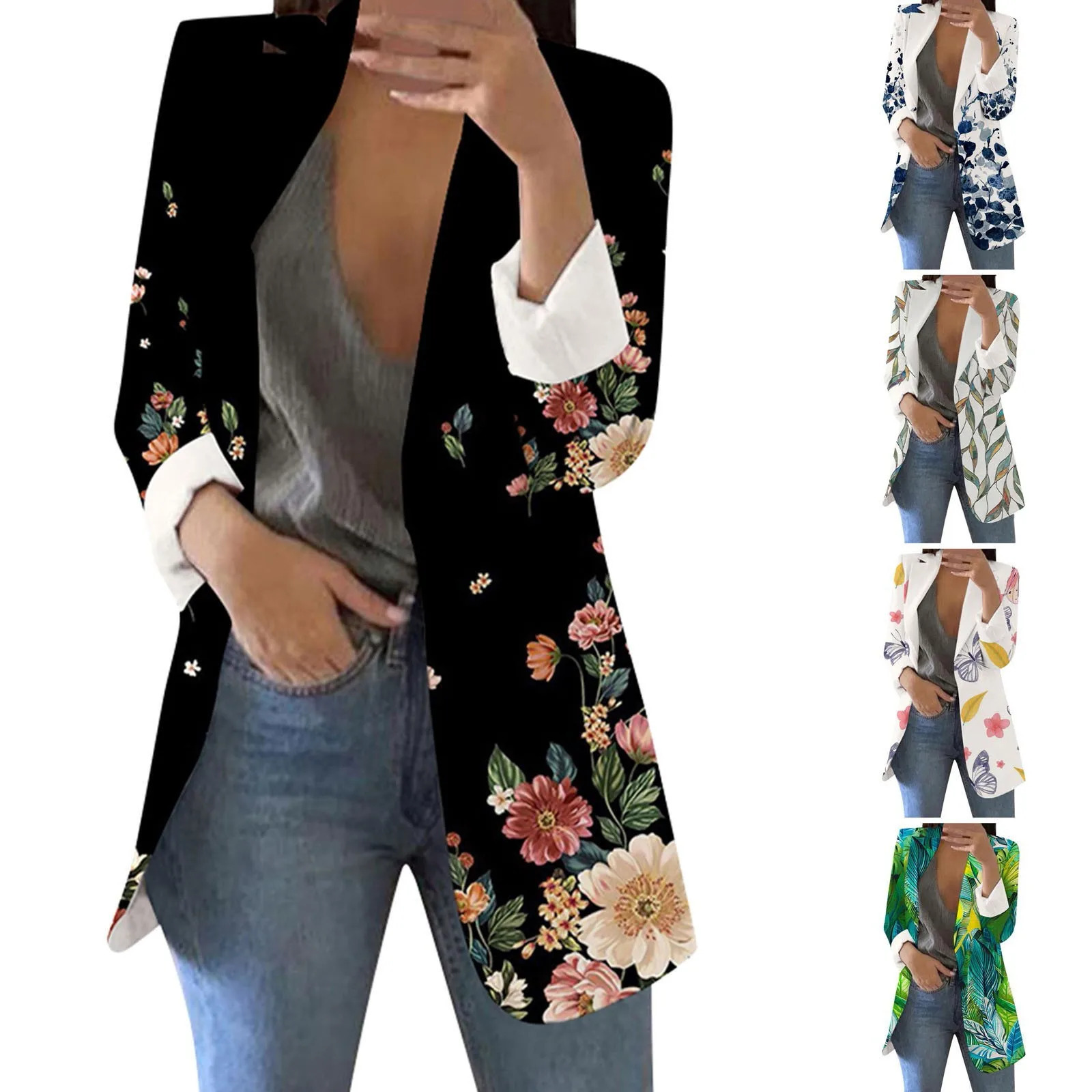 WomenS Coat For Autumn Fashion Colorful Short Suit Casual Printed Suit Long Sleeve Loose Comfortable Cotton Cardigan Coat 240306
