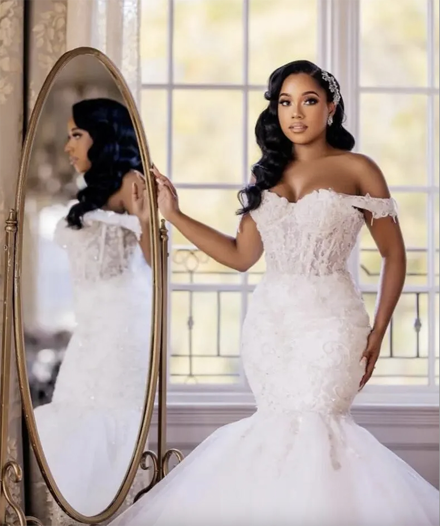 African Elegant Mermaid Wedding Dresses for Bride 2024 Off Shoulder Lace Up Closure Sweep Train Beaded Bridal Gowns Best Selling