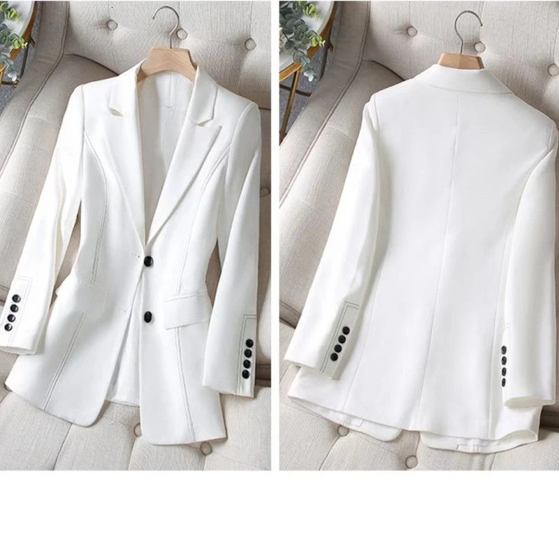 White Suit Jacket Women Black Blazer Slim Long Sleeve Chic Korean Coats Spring Autumn Jacket Clothing 240306