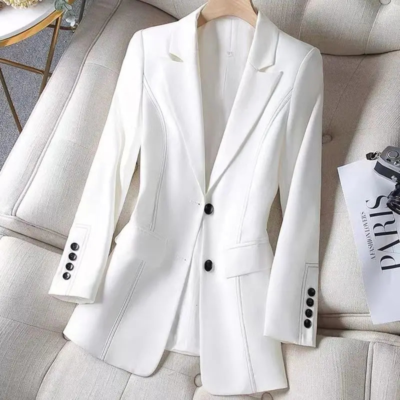 White Suit Jacket Women Black Blazer Slim Long Sleeve Chic Korean Coats Spring Autumn Jacket Clothing 240306