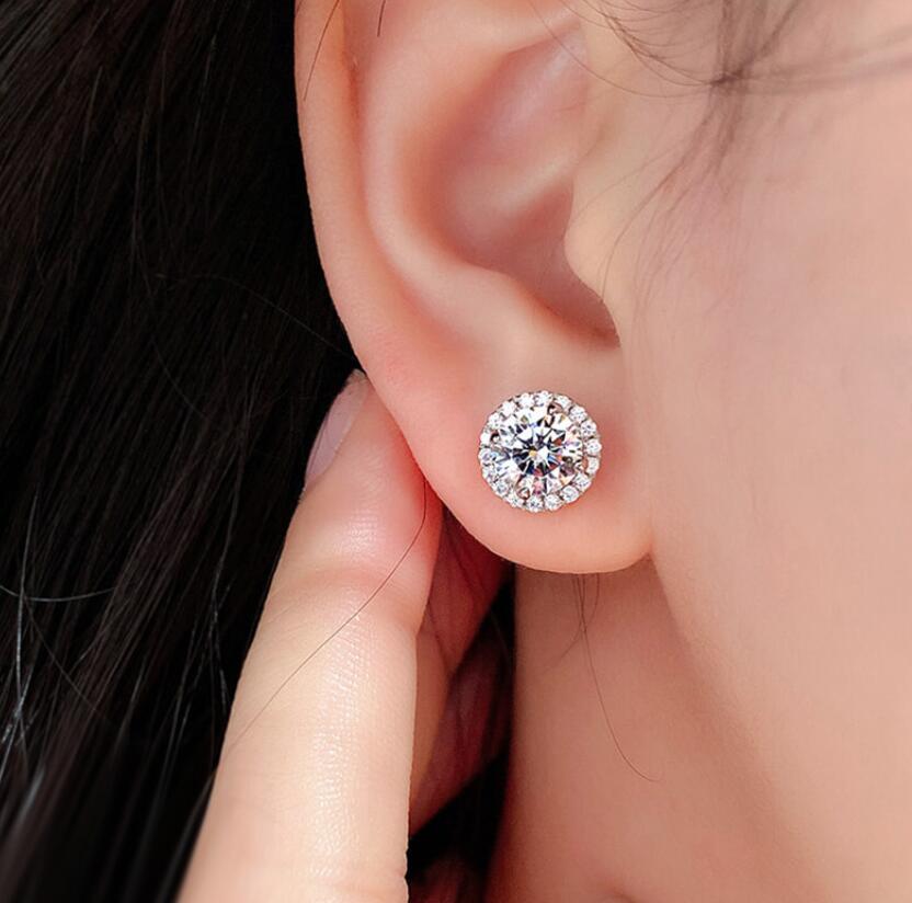 2024 Drop Ship Stud Earrings Simple Fashion jewelry 925 Sterling Silver Round Cut 5A Cubic Zircon Party CZ Diamond Gemstones Party Women EarringGift