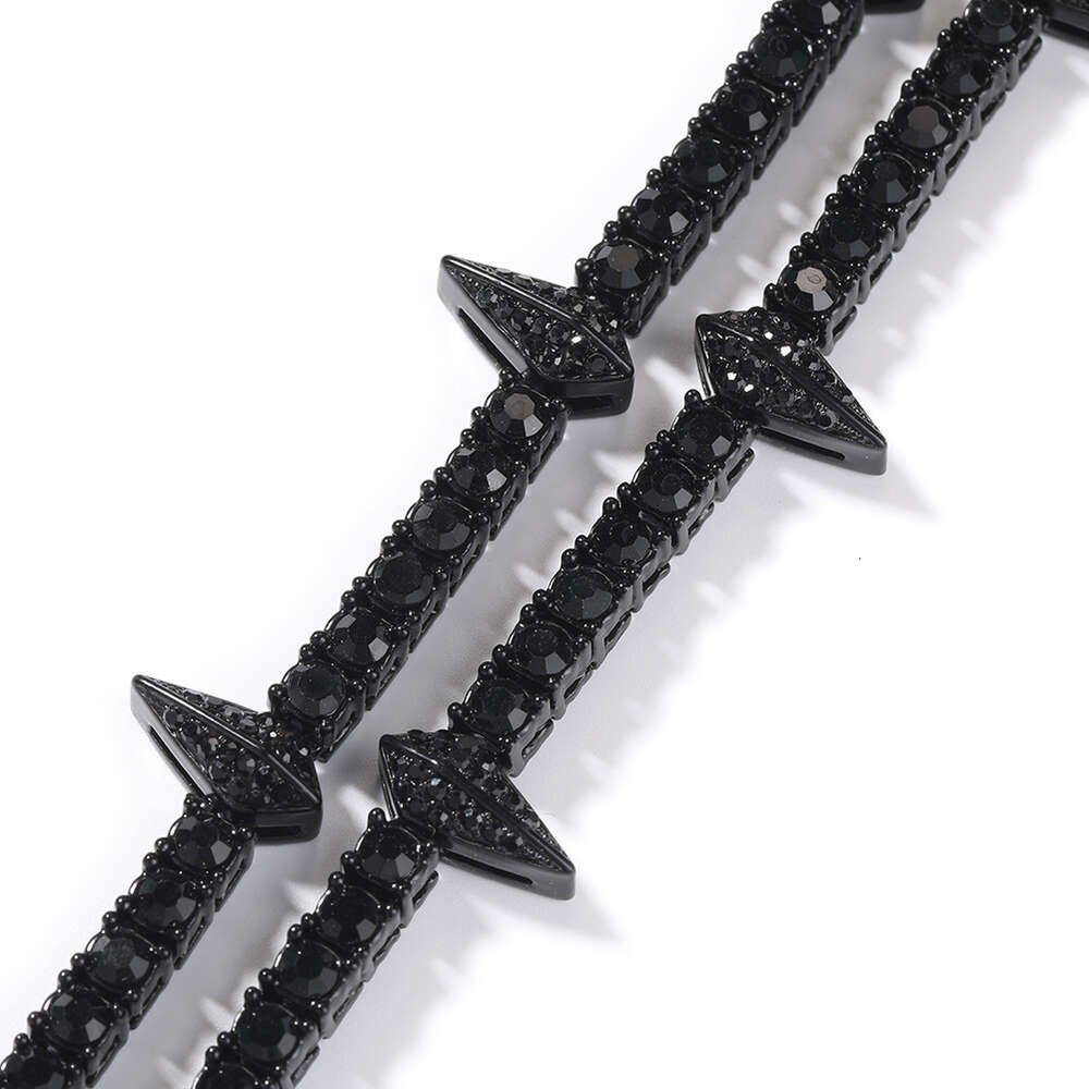 Hip Hop Ins Style New Black Rhinestone Tennis Chain Necklace For Men And Women Spike Charm Purple Green Pink Gemstone Choker Necklaces Bling Jewelry R