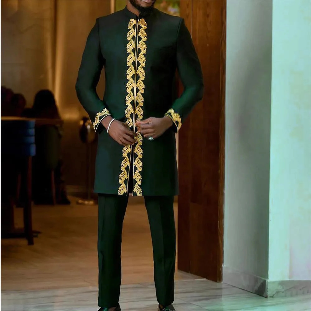 Kaftan Summer Mens Suit Round Neck Longsleeved Top Pants African Male Traditional Outfit National Style 2PCS Clothing Sets 240301