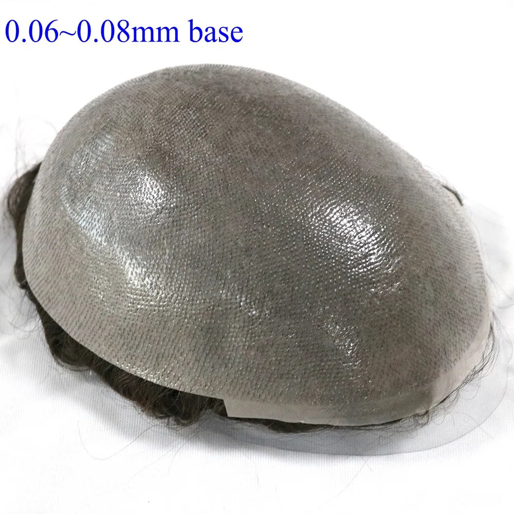 Natural Hairline Mens Toupee V-loop 0.06-0.08mm PU Base Hair Replacement System Straight/Wavy Hair for Options Blonde 240312