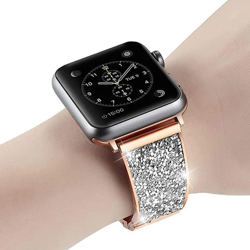 Diamond Stainless Steel Strap For watch Ultra 8 7 6 5 4 3 SE 45mm 41mm 40mm 44mm 38mm 42mm Women strap For iWatch Bracelet 240311